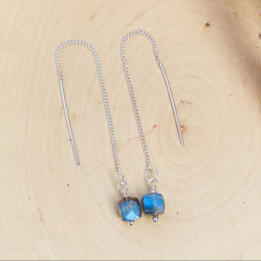 Labradorite Gemstone Sterling Thread Earrings